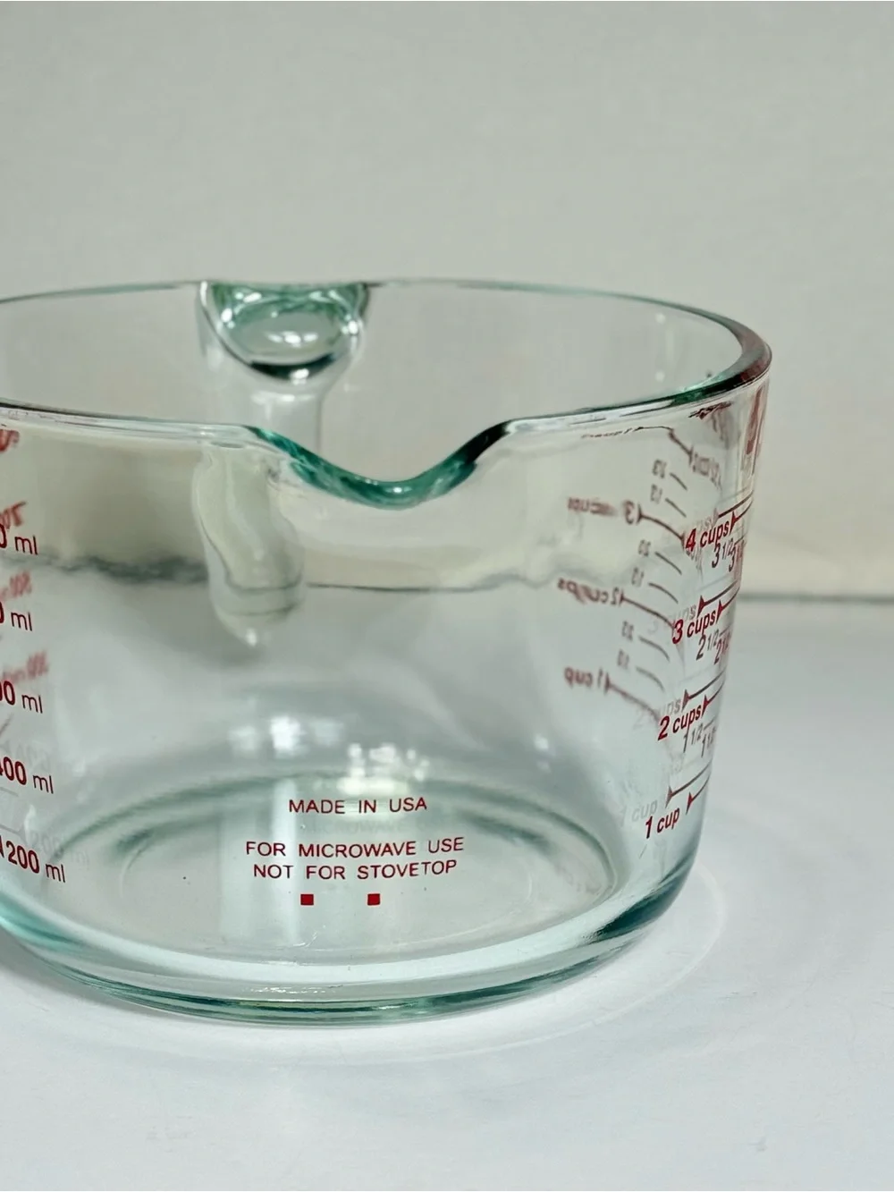 Vintage Glass PYREX Measuring Cup 4 Cup 1 Quart 32oz 1 Liter Red Letters